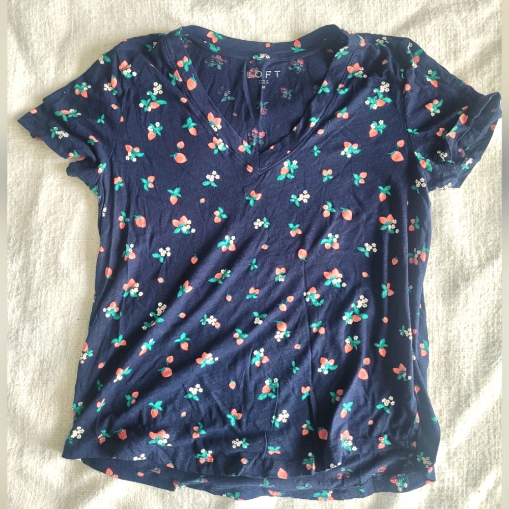 Loft Strawberry v-neck top, size medium